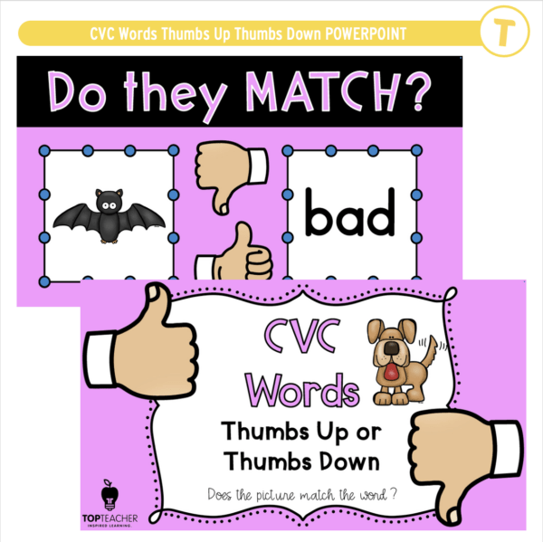 CVC Words Thumbs Up Thumbs Down POWERPOINT - Image 2